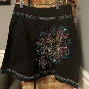 Heart Soul A Line Skirt Juniors Black Embroidered Boho Floral Multicolor Size 5
